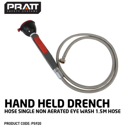 PRATT HAND HELD DRENCH HOSE SINGLE NON AERATED EYE WASH 1.5M HOSE